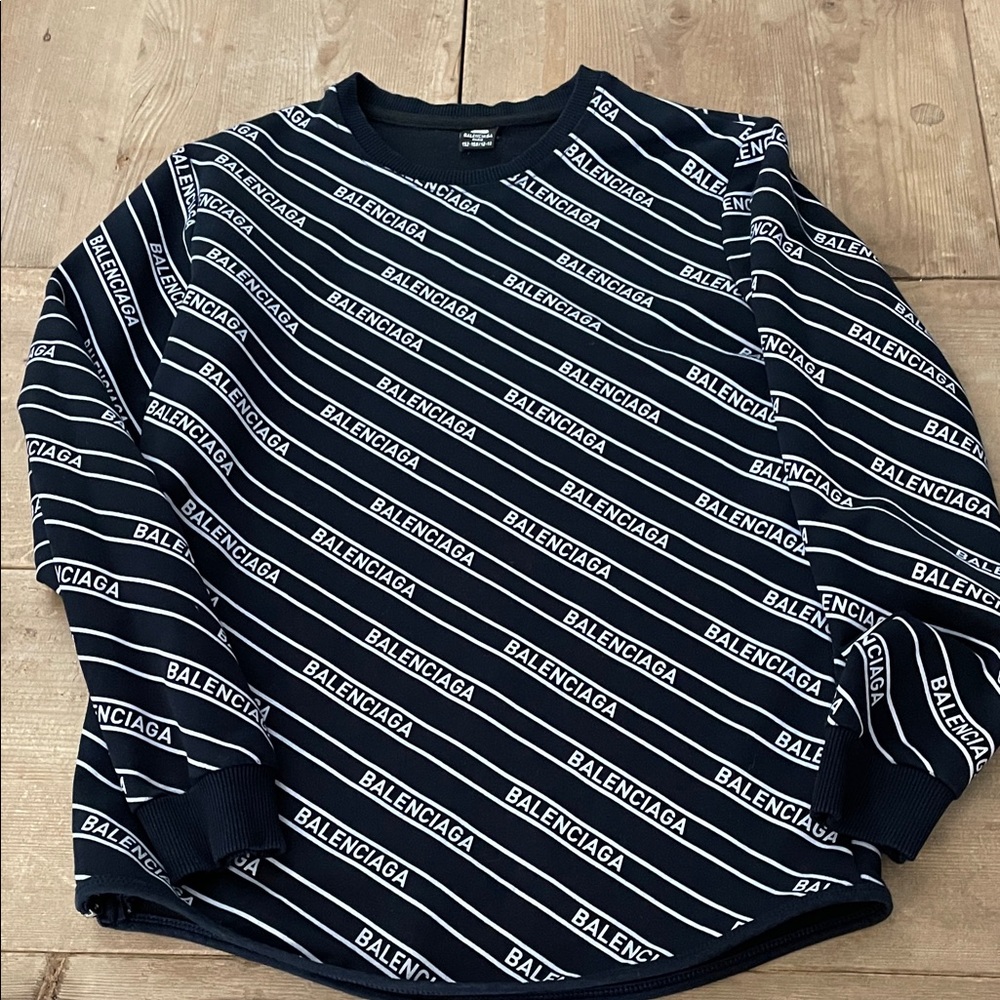 Balenciaga Men's Striped Navy Crewneck Sweater